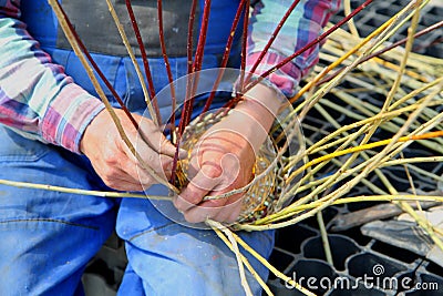 Making traditional easter wicker basket Stock Photo