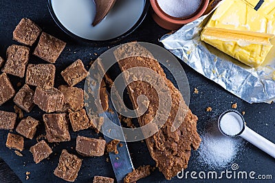 Making traditional homemade fudge toffee from ingredients Stock Photo