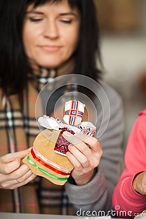 Making Ukrainian national doll (motanka) Stock Photo