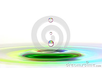 Three tropically-colored waterdrops on white background Stock Photo