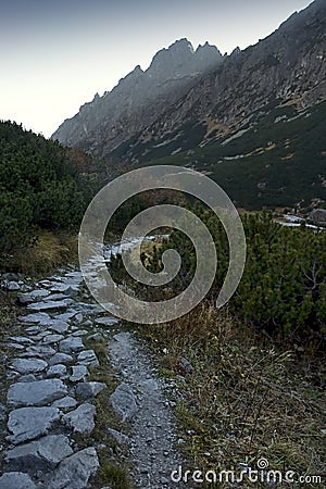 Mala Studena dolina, Vysoke Tatry, Slovakia: a typical tourist stone walk near the Small Cold Valley. Stock Photo