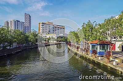 MALACCA, MALAYSIA - NOV 7, 2015 Cruise tour boat sails on the Malacca River in Malacca. Editorial Stock Photo
