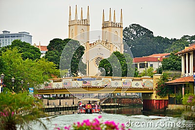 The Malacca River & The Church of St. Francis Xavier Stock Photo