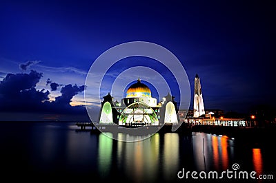 Malacca Straits Mosque (Masjid Selat Mosque) Editorial Stock Photo