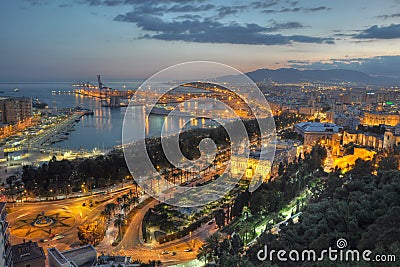 Malaga city lights - aerial view Stock Photo