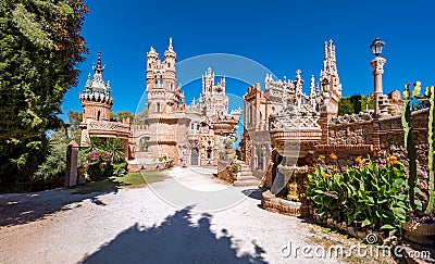 Panorama of Castillo Colomares in the village of Benalmadena, a castle dedicated of Christopher Editorial Stock Photo