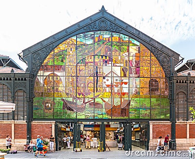 Tourists and locals entering and leaving the Mercado Central de Atarazanas Editorial Stock Photo