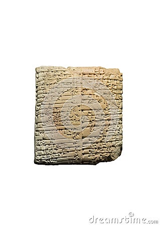 Terracotta sumerian cuneiform tablet from Third Dynasty of Ur, 2030 BCE Editorial Stock Photo