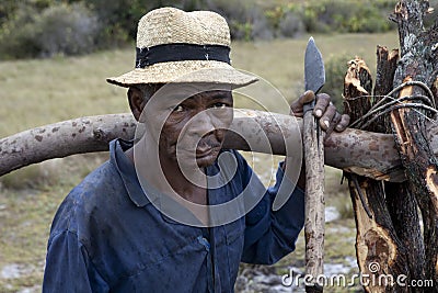 Malagasy man with machete Editorial Stock Photo