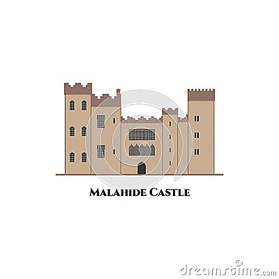 Malahide irish castle. Wonderful place for tourist vacancy. The castle grounds lovely to explore with the grass at the front of Vector Illustration