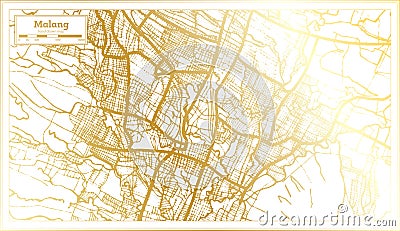 Malang Indonesia City Map in Retro Style in Golden Color. Outline Map Stock Photo