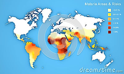 Malaria disease spread map. Areas and risks Stock Photo