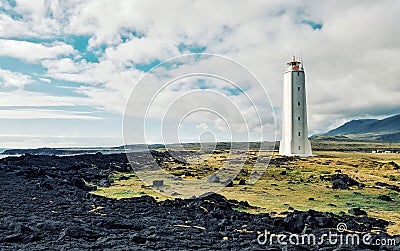 Malarrif white lighthouse at Snaefellsnes island, Iceland Stock Photo