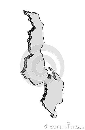 Malawi 3D Silhouette Map Vector Illustration