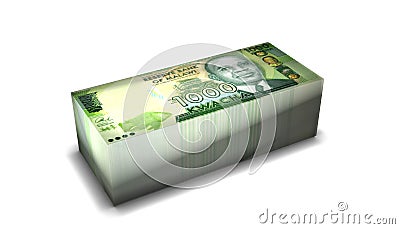 Malawi 1000 Kwacha Banknotes Money Stack on White Background Cartoon Illustration