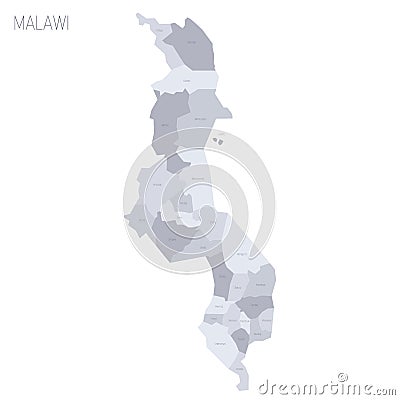 Malawi political map of administrative divisions Vector Illustration