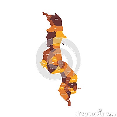 Malawi political map of administrative divisions Vector Illustration