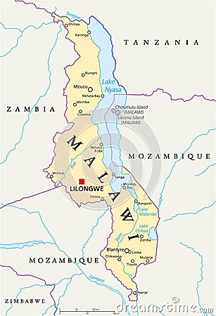 Malawi Political Map Vector Illustration