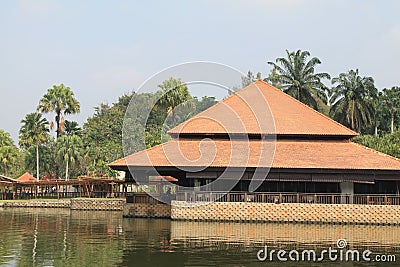 Malay style building on lake Stock Photo