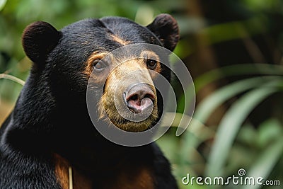 Malayan sun bear walking through the jungle Stock Photo