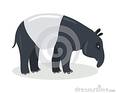 Malayan Tapir Cartoon Icon in Flat Design Vector Illustration