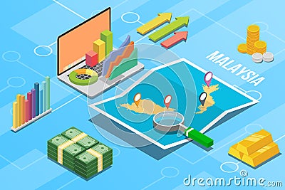 Malaysia business economy growth country with map and finance condition - vector illustration Stock Photo