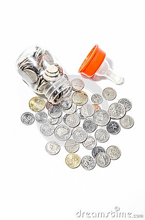Malaysia Coins in Baby Bottle Stock Photo