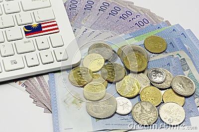 Malaysia flag, keyboard and Currency Stock Photo