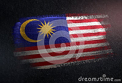 Malaysia Flag Made of Metallic Brush Paint on Grunge Dark Wall Stock Photo