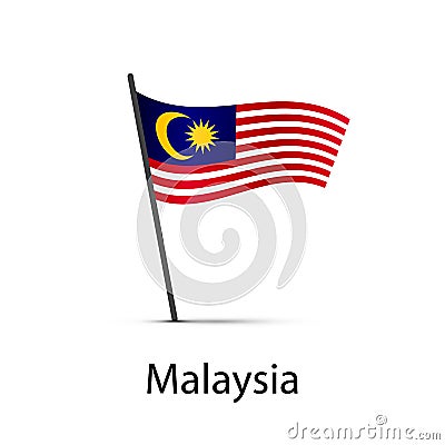 Malaysia flag on pole, infographic element on white Vector Illustration