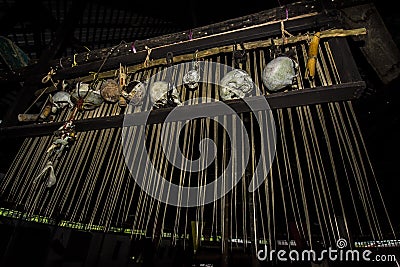 MALAYSIA Human skulls in a Dayak village on 1 March 2019 in Malaysia, Borneo. Dayaks are the native tribes of Borneo Stock Photo