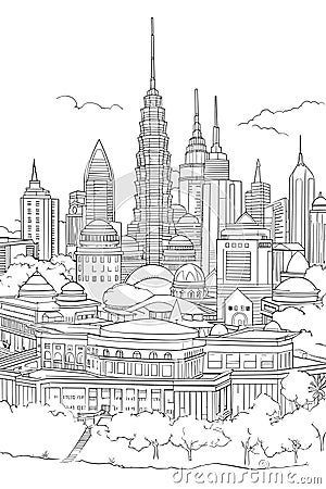 Malaysia Kuala Lumpur cityscape vector coloring page Vector Illustration