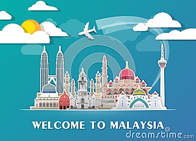 Malaysia Landmark Global Travel And Journey paper background. Vector Design Template.used for your advertisement, book, banner, te Vector Illustration