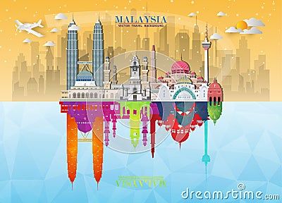 Malaysia Landmark Global Travel And Journey paper background. Vector Design Template.used for your advertisement, book, banner, Vector Illustration