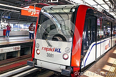 Malaysia Light Rail Transit LRT train operated by Rapid Rail or service brand RapidKL Editorial Stock Photo