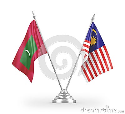 Malaysia and Maldives table flags isolated on white 3D rendering Stock Photo