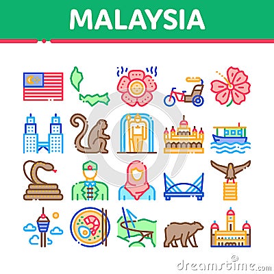 Malaysia National Collection Icons Set Vector Vector Illustration