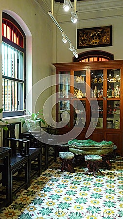 Malaysia Penang Vintage Ancient Antique Chinese Jade Furniture Treasure Nyonya Nonya Green House Mosaic Pinang Peranakan Mansion Editorial Stock Photo