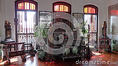Malaysia Penang Vintage Ancient Antique Chinese Furniture Nonya Green House Pinang Peranakan Mansion Editorial Stock Photo
