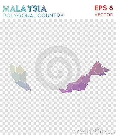 Malaysia polygonal map, mosaic style country. Vector Illustration