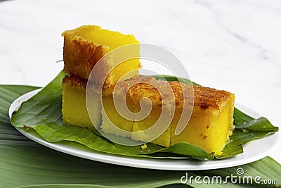 Malaysia popular and traditional snack. Kuih Bingka Ubi or Bake Tapioca Cake Stock Photo