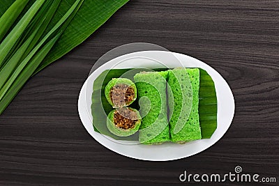 Malaysia sweet dessert with coconut known as kuih ketayap Stock Photo