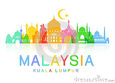 Malaysia Travel Landmarks Vector Illustration