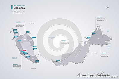 Malaysia vector map with infographic elements, pointer marks Vector Illustration