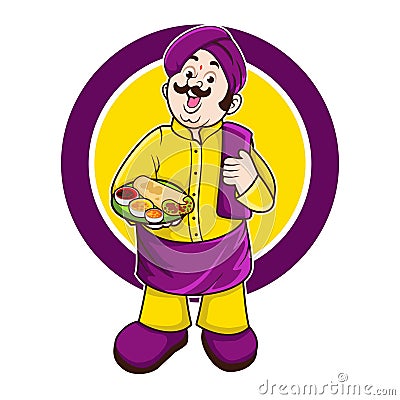 A malaysian indian chef holding a masala dosa.jpg Vector Illustration