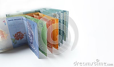 Malaysian ringgit currency on white background Stock Photo