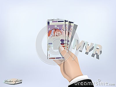 Malaysian ringgit money paper on hand,cash on hand Vector Illustration