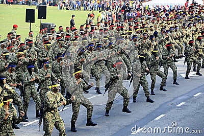 Malaysian soldiers in uniform and fully armed. Editorial Stock Photo