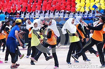 Malaysian students practicing for Hari Merdeka in Malaysia, Kuala Lumpur Editorial Stock Photo