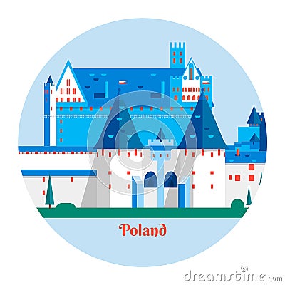 Malbork Castle in Poland.Travel Poland landmark icon.Vector illustration Vector Illustration